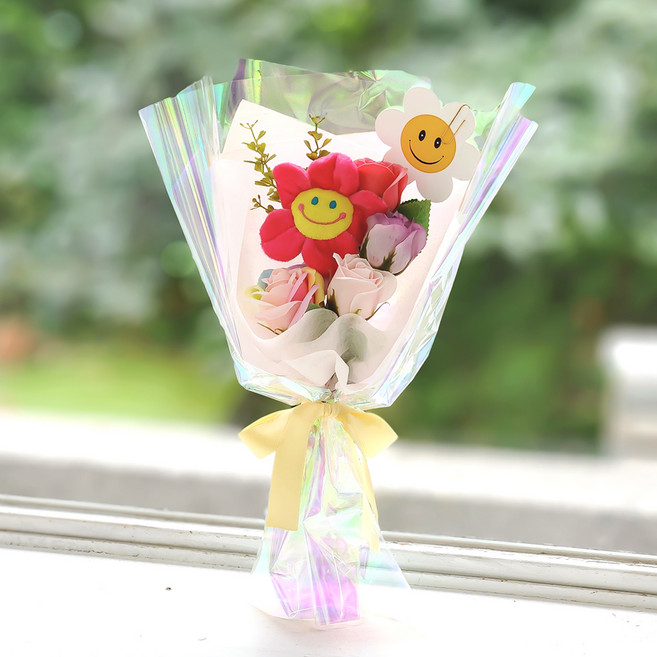 아스파시아 조화 마들린 스마일 비누꽃 장미 꽃다발, 핑크, 1개