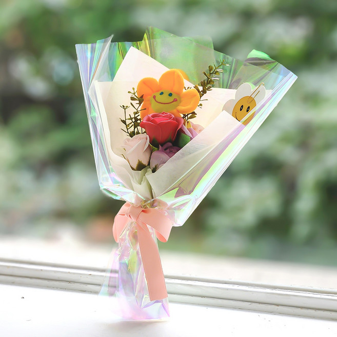 아스파시아 마들린 스마일 비누꽃 장미 꽃다발, 오렌지, 1개