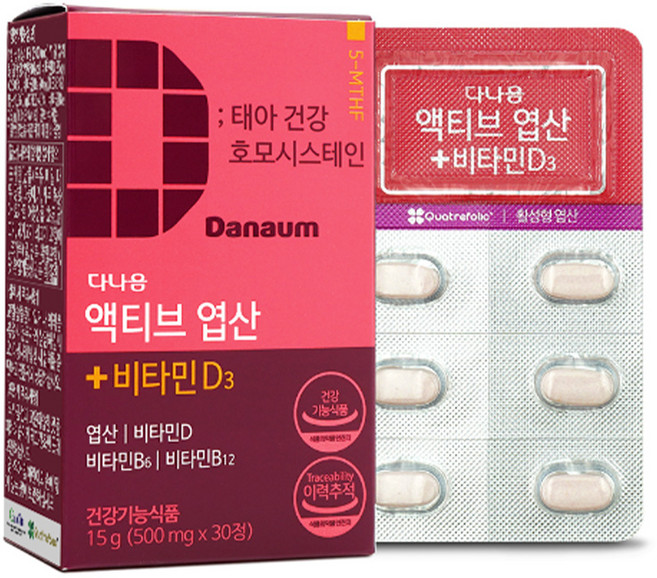 다나음 액티브 활성형 엽산, 30정, 1개