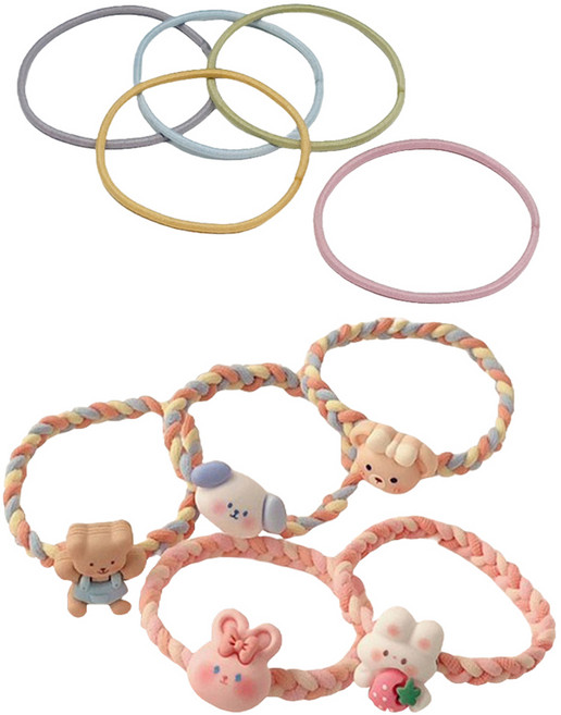 페이퍼먼츠 귀여운 파츠 헤어고무줄 5p + 파스텔헤어끈 5p 세트 23549