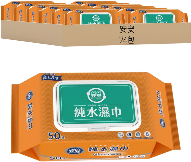 安安 純水濕巾加蓋, 1入, 24包