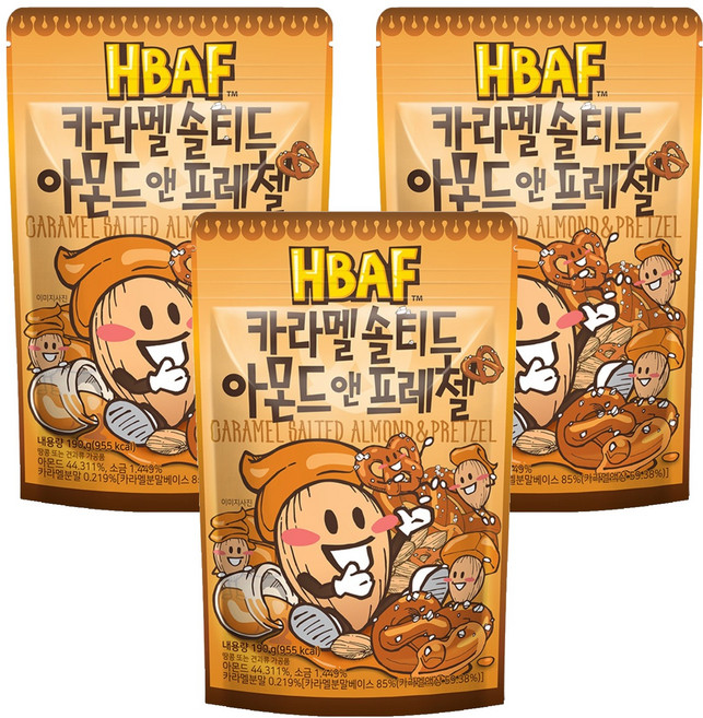 바프 카라멜 솔티드 아몬드 앤 프레첼, 190g, 3개