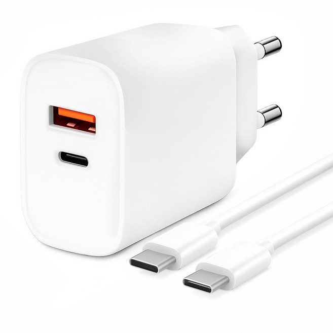 홈플래닛 PD 3.0 25W 2포트 PPS 초고속 충전기 + 60W CtoC 케이블 세트, 화이트, 1세트