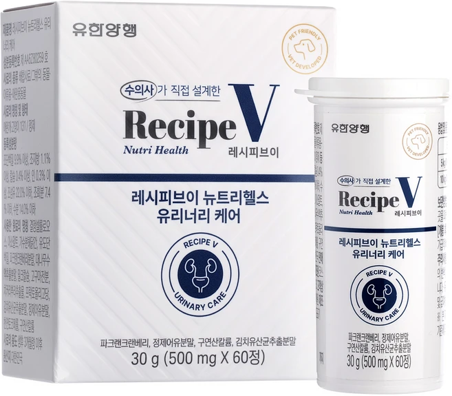 유한양행레시피브이 강아지 뉴트리헬스 영양제, 60정, 유리너리, 1개 - 쿠팡