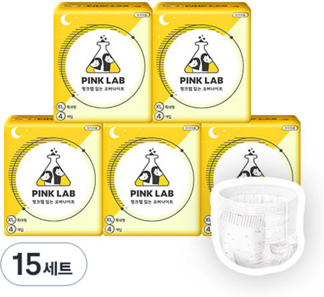 핑크랩 입는 오버나이트 생리대, 특대형, 4매입, 15세트