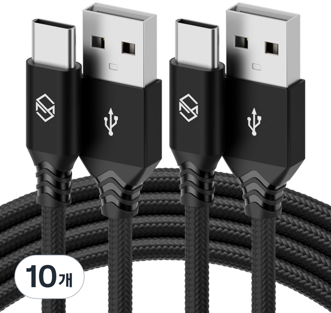 신지모루 USB-C 타입 더치 패브릭 케이블, 1m, 블랙, 10개
