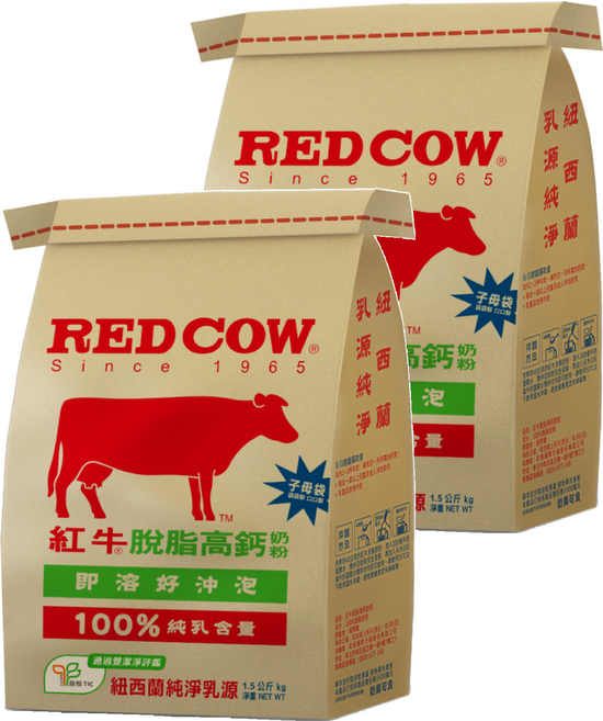 RED COW 紅牛 紐西蘭 脫脂高鈣奶粉, 1.5kg, 2袋