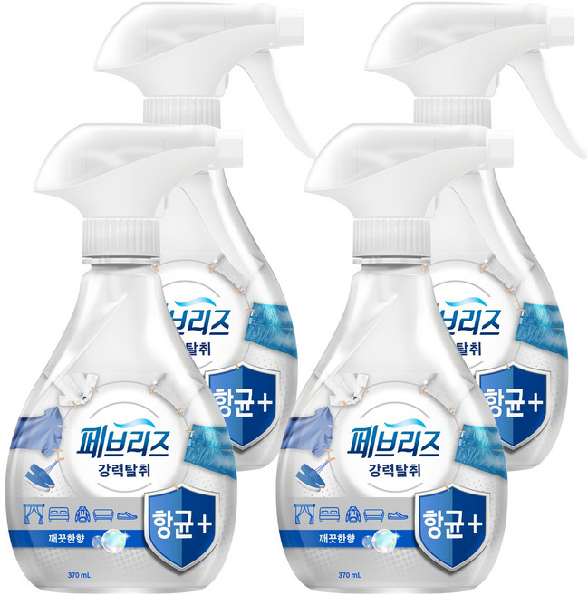 페브리즈 항균플러스 섬유탈취제 깨끗한향 본품, 370ml, 4개