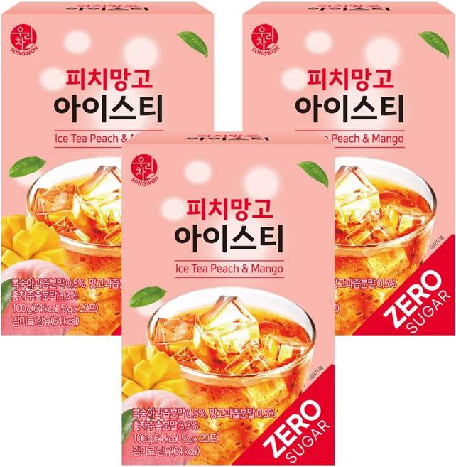 우리차 피치망고 아이스티 분말, 5g, 20개입, 3개