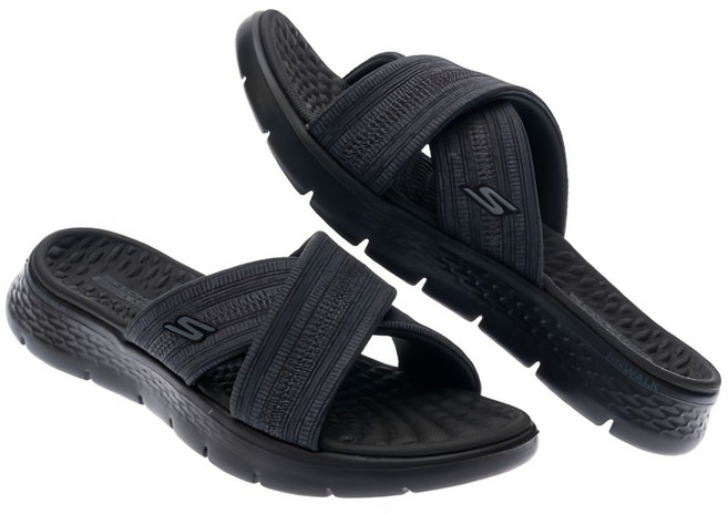 SKECHERS 女款 GO WALK FLEX SANDAL 拖鞋 141420BKGY, 250mm, 黑色 + 灰色