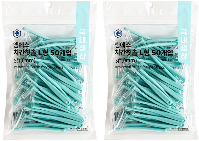 엠에스덴탈 치간칫솔 L형 S, 1mm, 50개입, 2개
