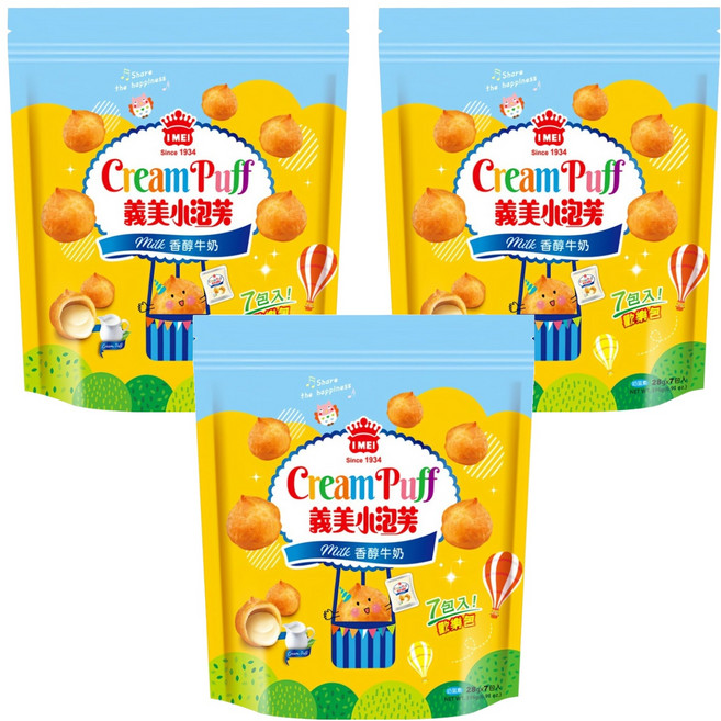 義美 小泡芙歡樂包 香醇牛奶, 196g, 3袋