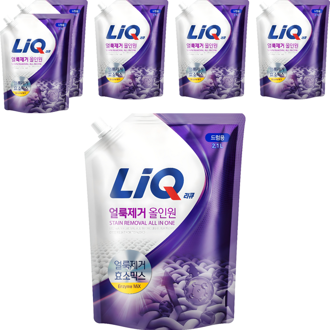 리큐 얼룩제거 올인원 드럼용 액상세제 리필, 2.1L, 6개