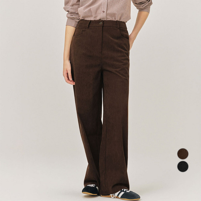 ELLEPARIS 여성용 스트레이트핏 하프밴딩 플렉서블 코듀로이 팬츠