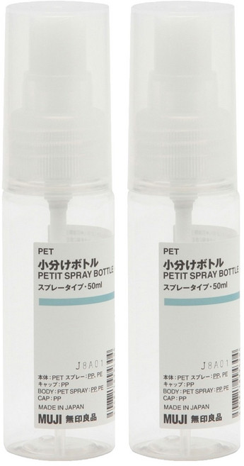 MUJI 無印良品 PET分裝瓶 噴霧型 50ml, 透明色, 2個