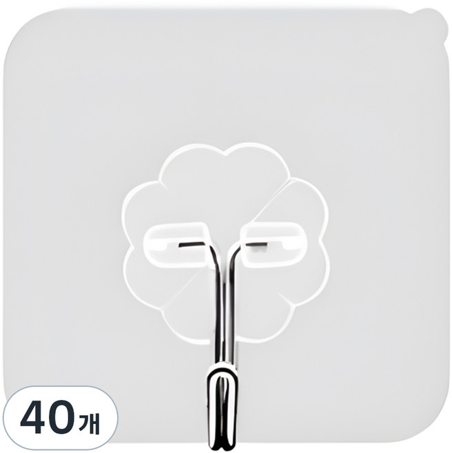 리빙홈디테일 무타공 강력 투명 접착식 후크걸이, 40개