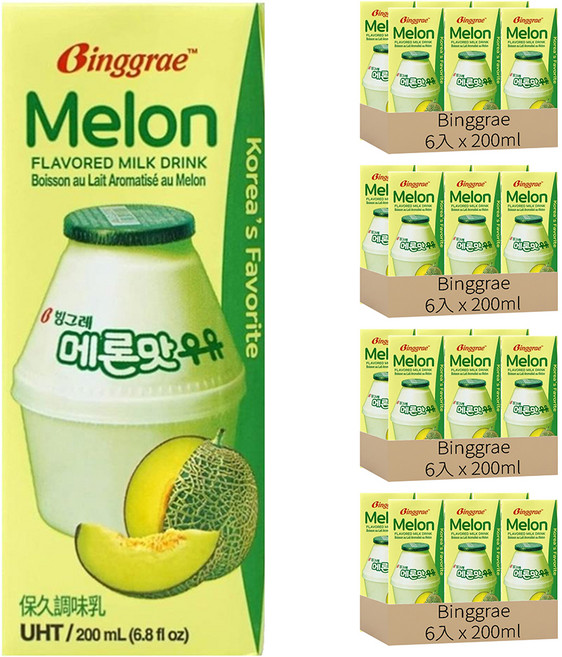 Binggrae 保久調味乳 哈密瓜風味, 200ml, 24入