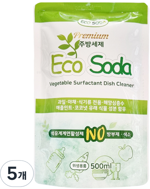 에코소다 식물성 주방세제 리필, 5개, 500ml