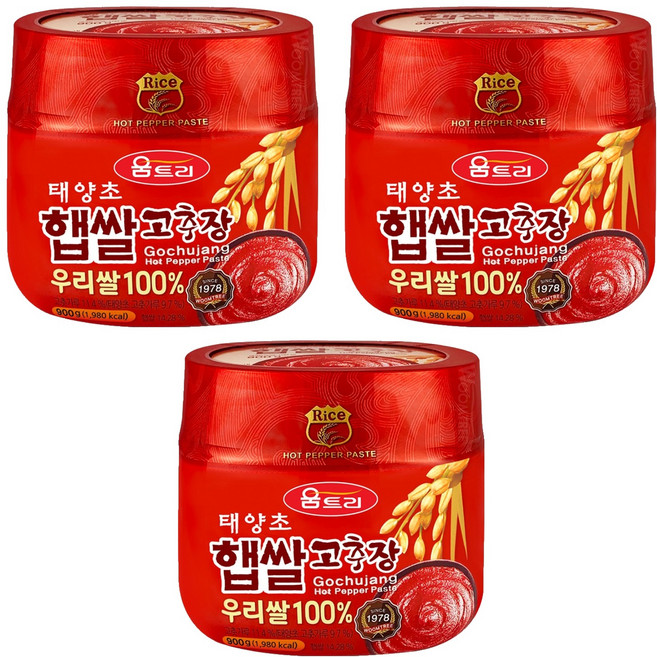 움트리 태양초 햅쌀 고추장, 900g, 3개