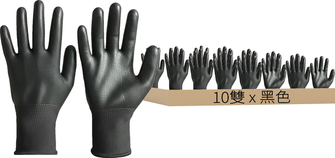 JIAHONNS嘉鴻牌 合手型棉紗加碳纖維絲手套/PU塗掌手套, 黑色, 10雙