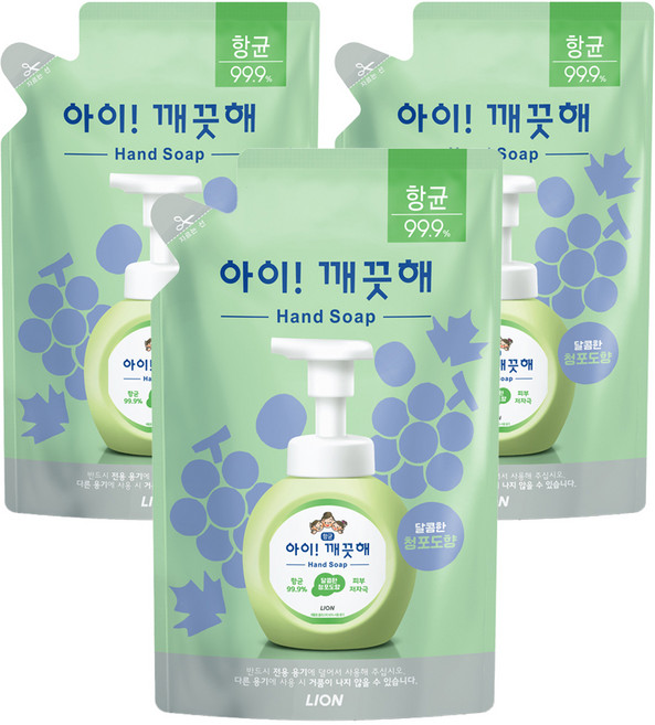아이깨끗해 핸드워시 청포도향 리필용, 450ml, 3개