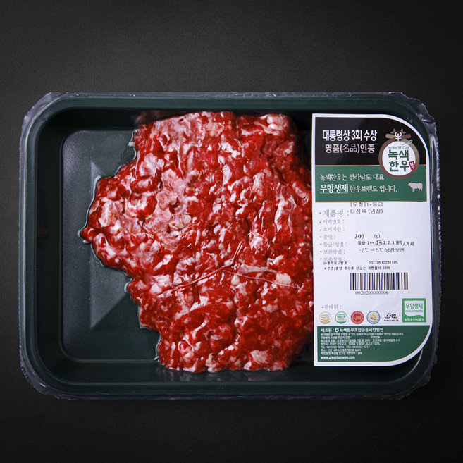 녹색한우 무항생제 인증 다짐육 1+등급 (냉장), 300g, 1개