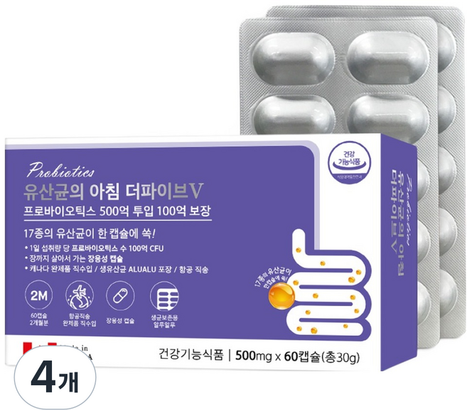 파마젠 유산균의 아침 더파이브V 30g, 60정, 4개