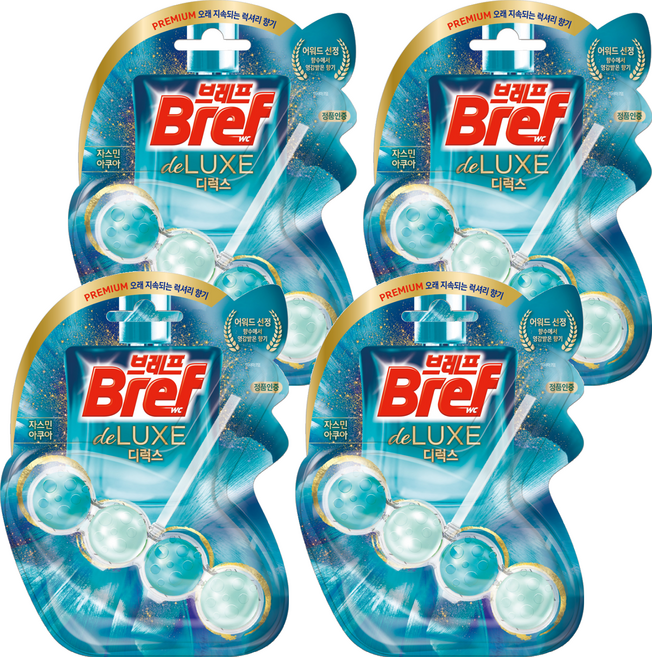 브레프 디럭스 변기세정제 자스민 아쿠아, 50g, 4개