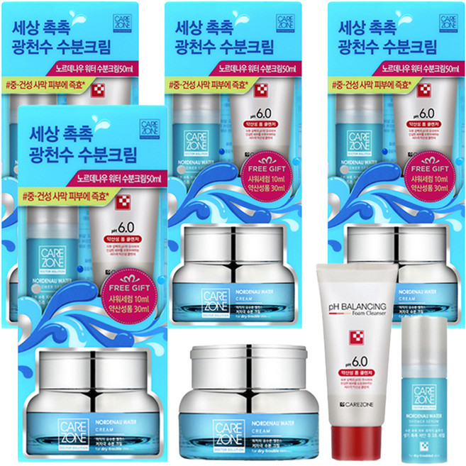 케어존 노르데나우 워터크림 50ml + 샤워 세럼 10ml + 폼 클렌저 31ml, 4세트