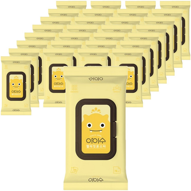 아이수 옐라잇 몬스터 아기물티슈 캡형, 55g, 74매, 50개