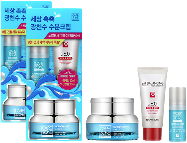 케어존 노르데나우 워터크림 50ml + 샤워 세럼 10ml + 폼 클렌저 31ml, 2세트