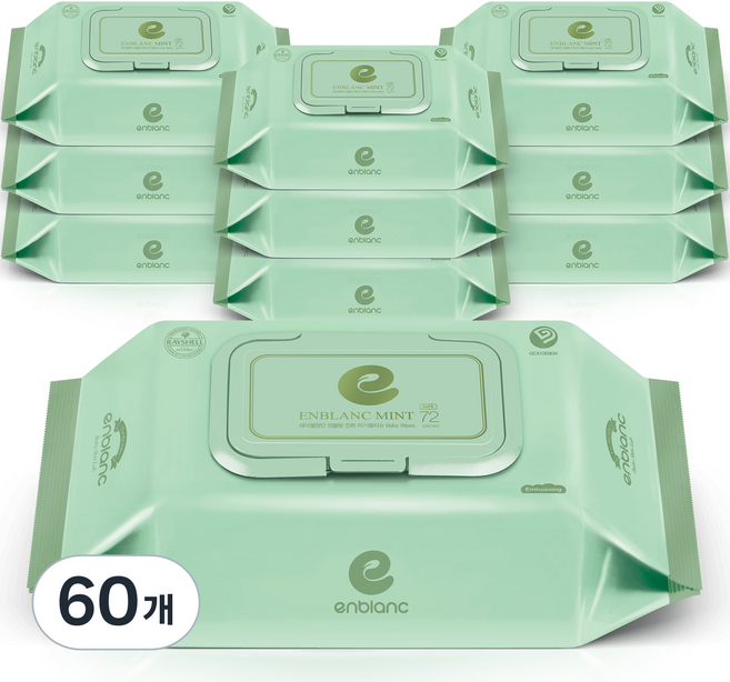 앙블랑 민트 유아물티슈 리필형, 58g, 72매, 60개