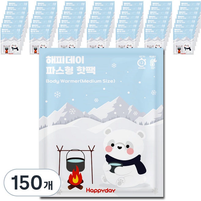 [국내생산] 해피데이 붙이는 파스형 핫팩 랜덤 발송 50g, 150개
