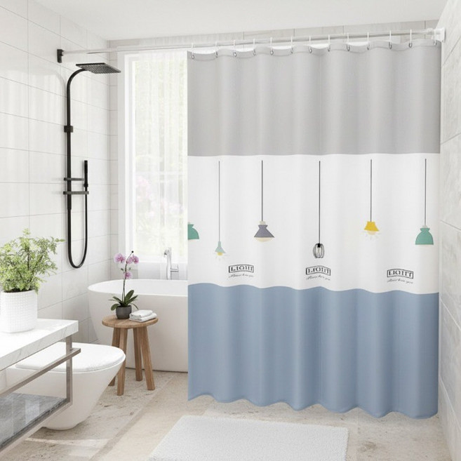 애니원픽 러블리 방수 샤워커튼 + 커튼링 세트, 상들리에, 1세트