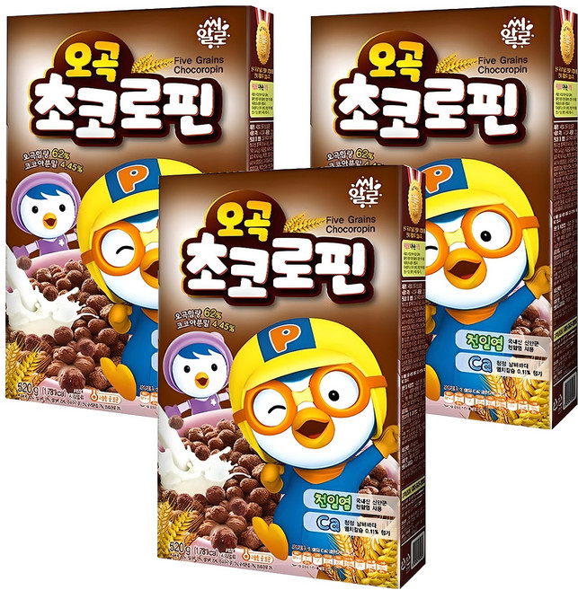 씨알로 뽀로로 오곡 초코로핀 시리얼, 520g, 3개