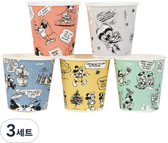 릴팡 미키 코믹 홈파티 종이컵 184ml 랜덤발송, 200개입, 3개