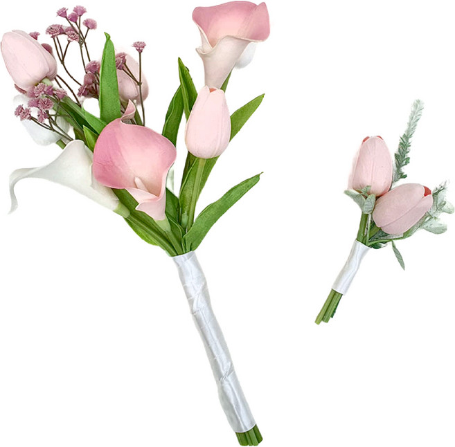 EPLYN 戀愛人造花婚禮捧花 + 胸花組合, 1個, 粉紅色