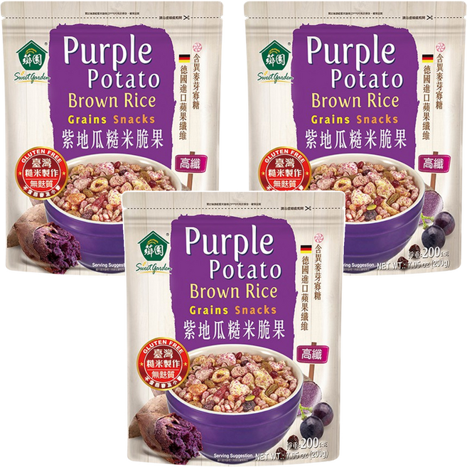 薌園 紫地瓜糙米脆果, 200g, 3包
