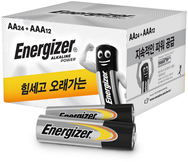 에너자이저 알카라인 종이팩 AA건전지 24입 + AAA건전지 12입, 36개입, 1세트