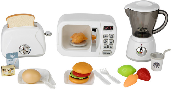 플레이맥스 작동하는 주방놀이 전자레인지 + 토스터기 + 믹서기 3종 세트, 화이트, 1세트
