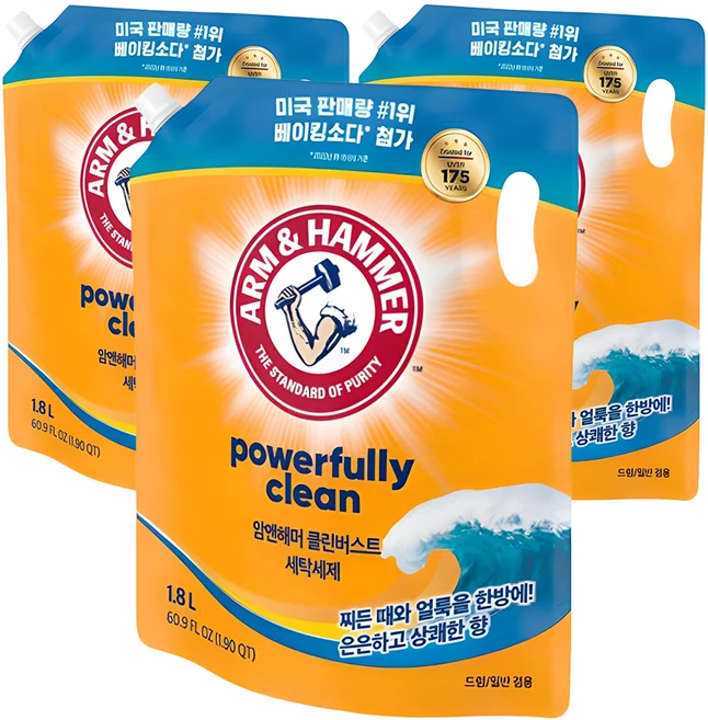 암앤해머 클린버스트 상쾌한 향 액상세제 리필, 1.8L, 3개 - 쿠팡