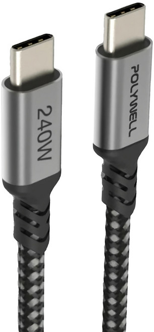 POLYWELL 寶利威爾 USB Type-C 240W 5A 快充編織線 長尾版, 2m, 黑色, 1條