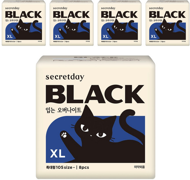 시크릿데이 블랙캣 입는 오버나이트, 특대형, 8개입, 5개