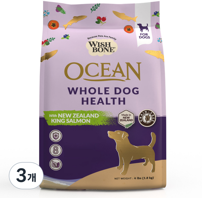 WISHBONE 전연령 독 건식사료, 1.8kg, 연어, 3개