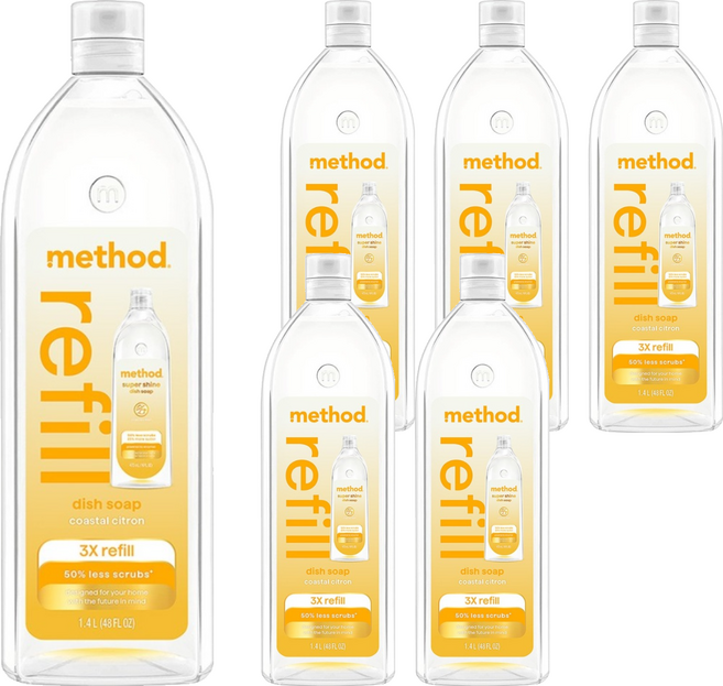 method 美則 極淨效速洗碗精補充瓶 海岸香橙, 6個, 1.4L