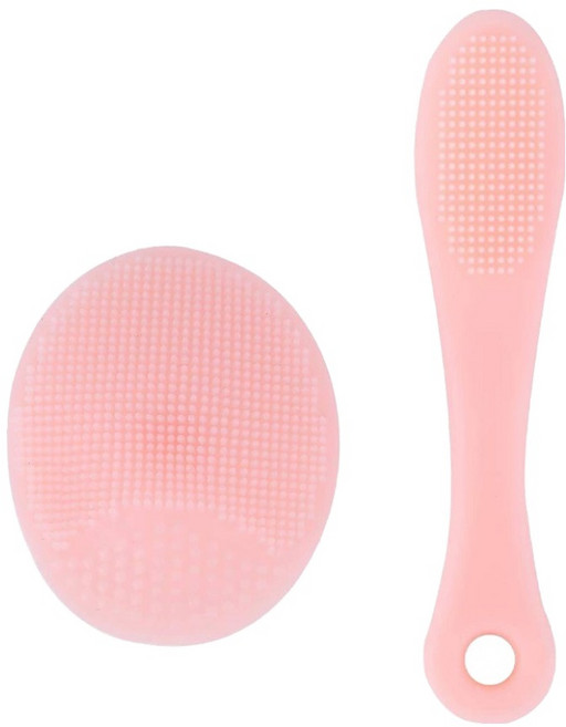 小麥購物 去角質粉刺軟毛洗臉刷 + 鼻刷, 粉色, 1組