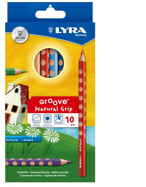 LYRA Groove 三角洞洞彩色鉛筆 粗款 榮獲紅點設計大獎 PEFC永續森林認證木材 色料筆芯, 10色, 1盒
