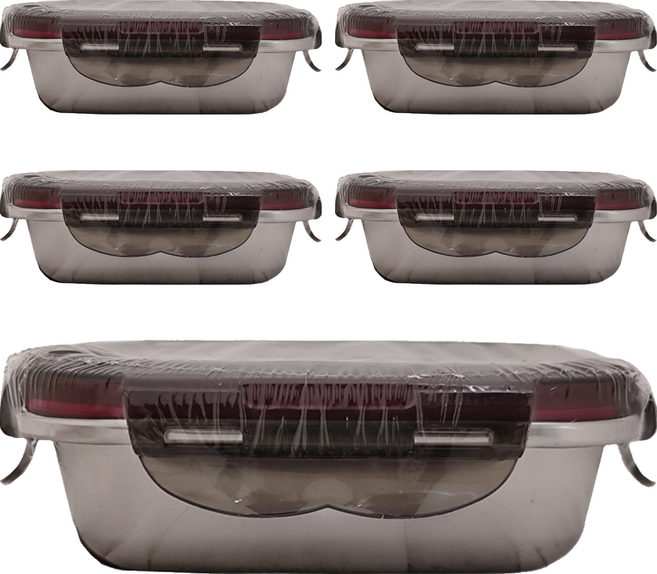 304不鏽鋼長方形趣味保鮮盒, 1個容器 + 1個蓋子, 5個