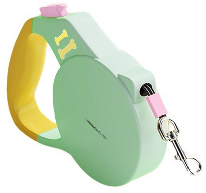 딩동펫 반려동물 파스텔 라운드 원터치 반사 자동 리드줄, 옐로우그린, 1개