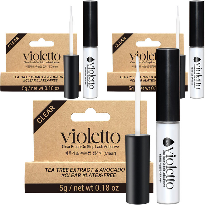 비올레또 티트리 아보카도 속눈썹 접착제 5g, 3개, 클리어